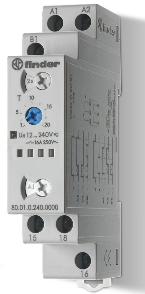 Finder 80.01.0.240.0000 - Temporizador modular multifunções (6 modos de funcionamento)