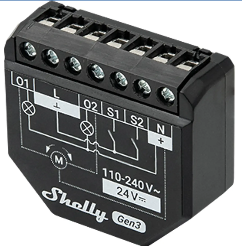 Shelly 2PM Gen3 - Módulo interruptor duplo para automação Wifi c/ controle de estores elétricos e medição de energia