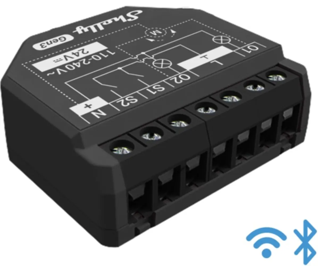 Shelly 2PM Gen3 - Módulo interruptor duplo para automação Wifi c/ controle de estores elétricos e medição de energia