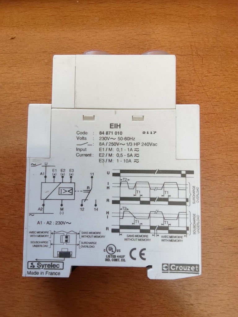 Relé controlo de corrente syrelec Crouzet 84 871 010